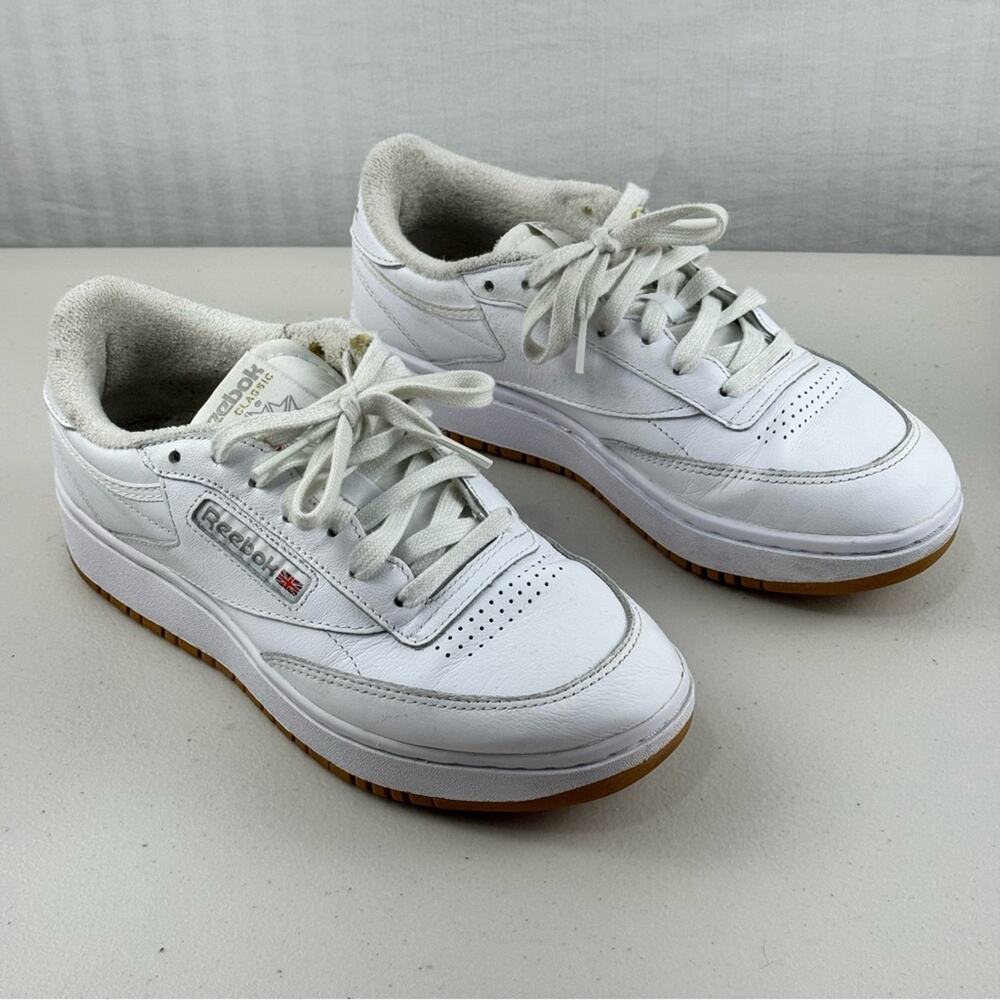 Reebok Club C Classic Chunky Sneakers White Leather Terry Lined Women 8 EUR 38.5